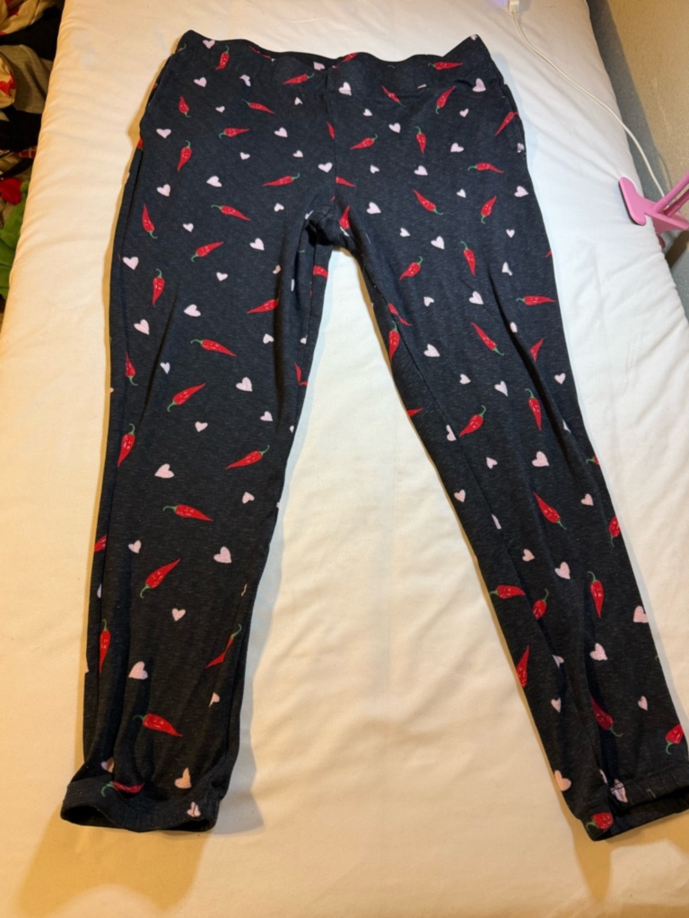 Secret Treasures Black Leggings with Red Chili Pepper & Pink Heart Print